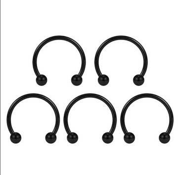 5x Kolczyk Czarny,podkówka piercing septum kulka