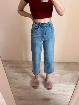 Jeansy z wysokim stanem proste bawełniane szerokie
