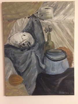 obraz olejny" martwa natura z czajnikiem"