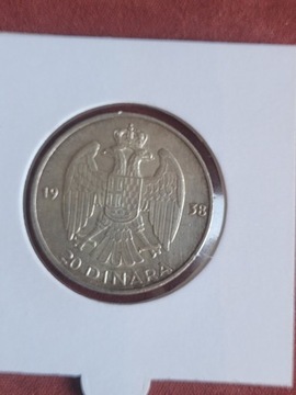 Jugosławia 20 dinarów 1938 - Piotr II - srebro