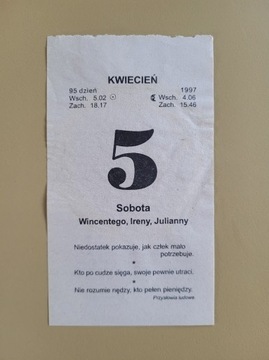 Kartka z kalendarza oryginał 5 kwietnia 1997