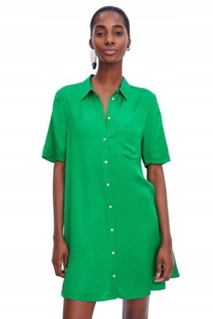 Zara Tunika - mini sukienka satyna zielona rozm. S