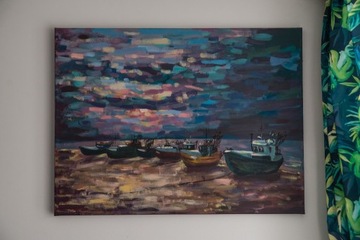 Obraz akrylowy, kutry rybackie i morze, 60x80cm