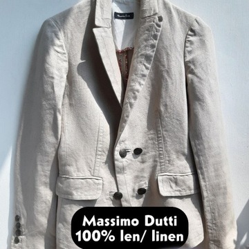 Massimo Dutti lniany dwurzędowy żakiet damski r.S