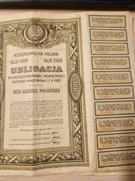 100 MAREK POLSKICH OBLIGACJA 1920