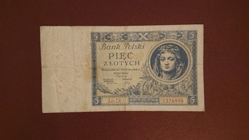 Banknot 5 zł, 1930r. Ser. CA.1276806 IIRP