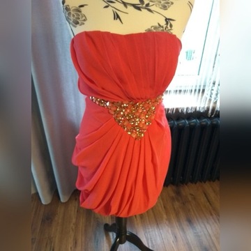 Sukienka XS ołówkowa koralowa sexy elegancka 