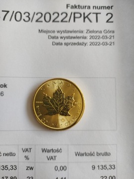 Kanadyjski liść klonu 2022 moneta 1 oz