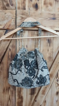 Torebka bag vintage retro Leko London szaro beżowa