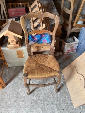 drewniane krzesła/rafia/Francja/ 6 szt.