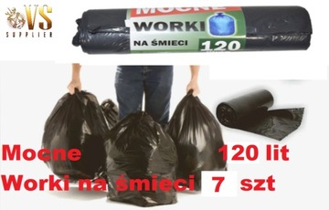 WORKI NA ŚMIECI 120L uniwersalne mocne 7 sztuk 