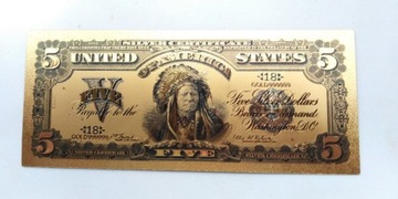 Banknot pozłacany 5 dolarów INDIANIN  USA 1899 rok