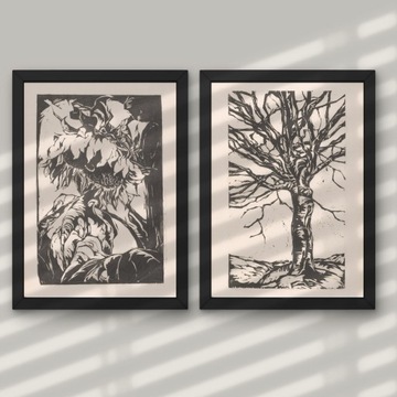 Plakaty 2szt - Słonecznik drzewo ~21x30cm Rycina