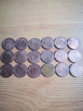 Zestaw monet 5 euro cent, różne roczniki od 1999r.