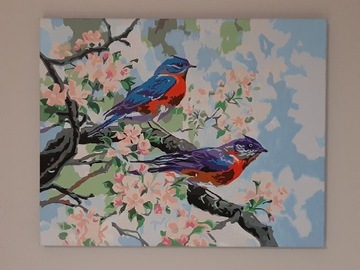 Obraz ręcznie malowany 40 x 50 Ptaki na magnoli