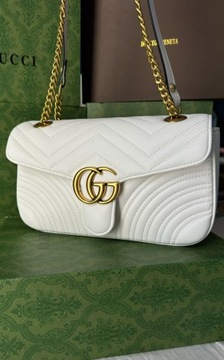 Skórzana torebka Gucci GG Marmont biała