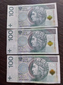 Banknoty 100 zł 3 szt