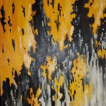 Abstrakcja olejna 50x60 cm żółty szary czarny