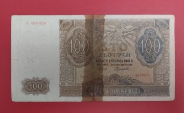 Banknot 100 zł 1941 r.
