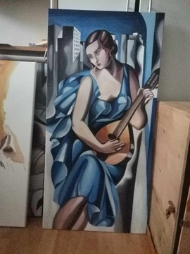 Tamara Łempicka obraz - Kobieta z Tamburynem 95 na 50 cm