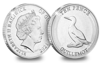 Guernsey 10 pence 2021 BUNC ptaki Nurzyk