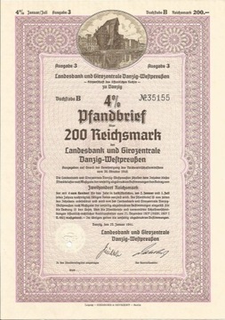 Gdańsk, list zastawny z Żurawiem, 200 RM, 1941