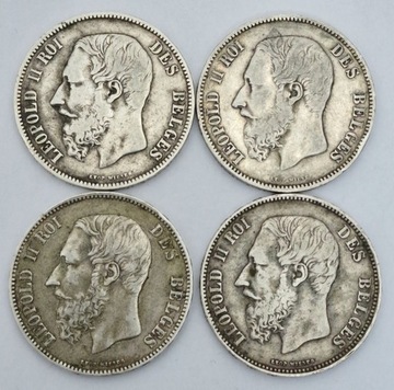 Belgia, 4 x 5 franków 1868-1873 Leopold II