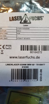 Laser liniowy czerwony LFL635-5-6(9x20)60 