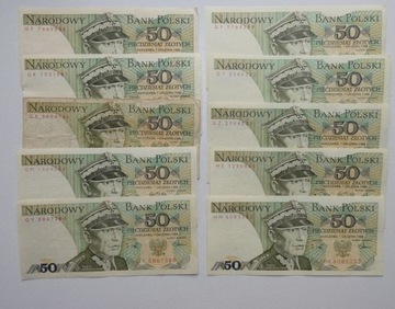 Banknoty PRL 10 szt. 50 zł