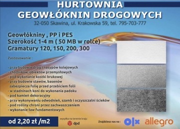 Geowłóknina Drogowa PES 150/3mx50mb