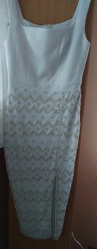 Asos Sukienka biała koraliki midi  M 38 biała