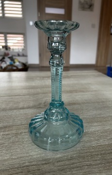 Świecznik szklany Ząbkowice lazur vintage