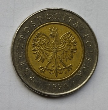 5 zł złoty z 1996 r. mennica polska, defekt 