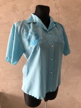 Niebieska koszula bluzka damska haft M 38