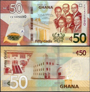 * GHANA 50 cedi 2019 P-49 stan UNC Piękne kolory !