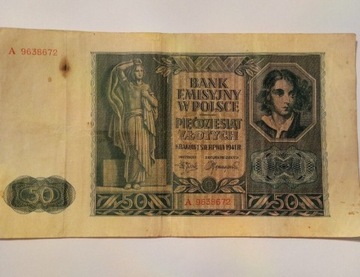 Polska banknot 50 złotych 1941rok