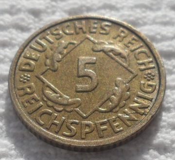 5 reich fenigów reichspfennig 1925 F Stuttgart