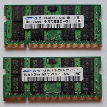 Pamięć RAM Dual SAMSUNG 2GB 2x1GB 2Rx8 laptopa