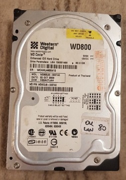 Dysk Twardy HDD IDE ATA Western Digital 80 GB