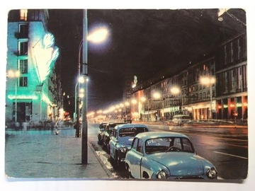 WARSZAWA Jerozolimskie noc neon auta Syrena 1967 r