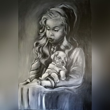 Obraz akrylowy" Dziewczynka z psem" 70cm/100cm