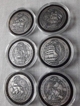 Srebrne monety Nautical Ounce 6 monet 2017-2022