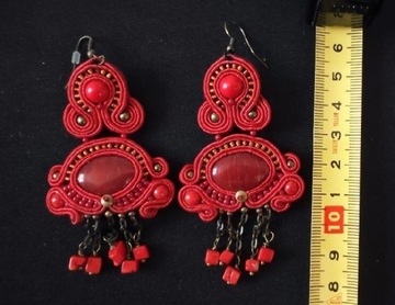 Kolczyki czerwone soutache z koralem