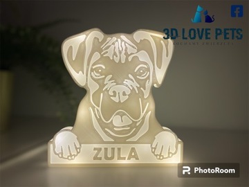 Lampka, figurka 3D Love Bokser (imię psa)