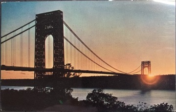 Pocztówka Zachód Słońca Most George Washington Rzeka Hudson USA 