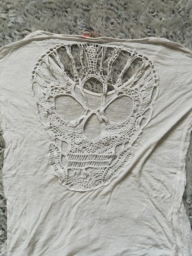 Biały cienki t-shirt z czaszką na plecach top M 38