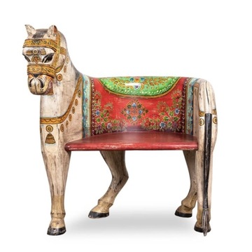 Fotel krzesło drewniane koń malowane kolonialne