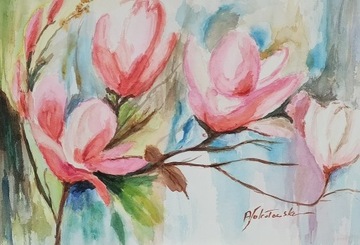 Obraz akwarela-009Kwiaty  Magnolia