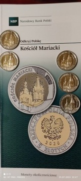 5 x 5zł + 1 folder 2020 r. KOŚCIÓŁ MARIACKI KRAKÓW