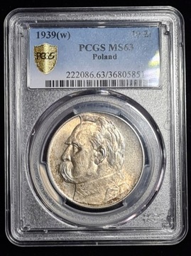 II RP, 10 ZŁOTYCH 1939, JÓZEF PIŁSUDSKI, PCGS MS63